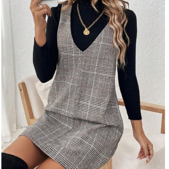 Plaid Sleeveless Mini Dress — M/L, Gray, - Picture 2 of 4